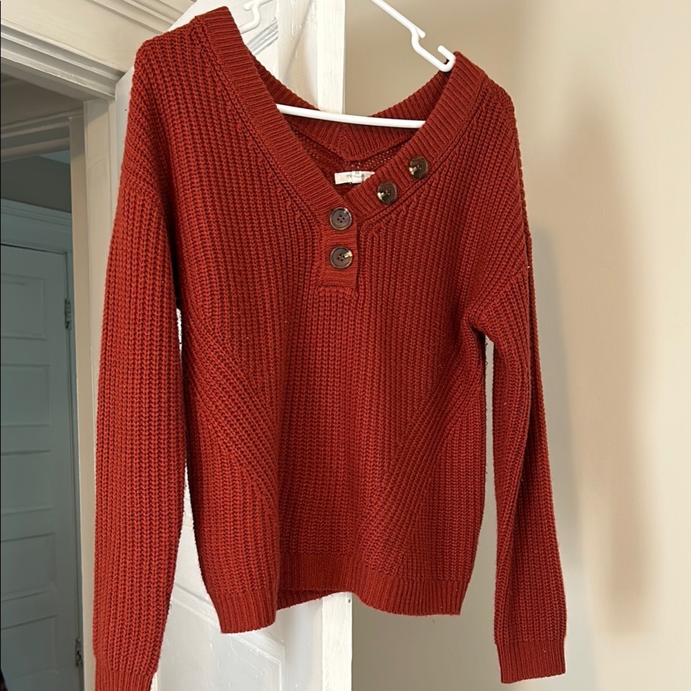 Women's Red Sweater with Button Detail